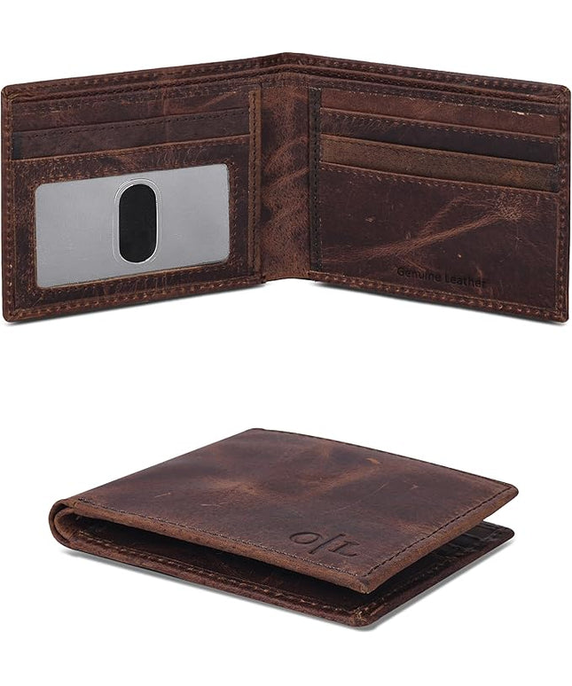 Oak Leathers Slim Leather Wallet for Men - RFID Blocking Slim Minimalist Front Pocket - Thin & Stylish with ID Window, Gift For Men (Mocha)