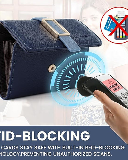 Pomelo Best Credit Card Holder RFID Wallet for Women, Small Leather Zipper Card Case with With 11 Card Slots Deep Blue