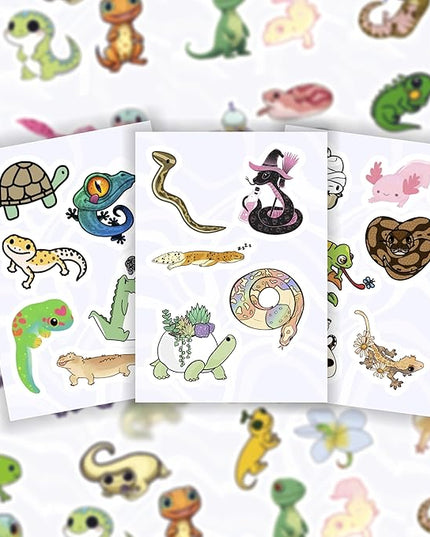 BulbaCraft 100Pcs Reptile Stickers, Lizard Stickers for Water Bottle and Laptop - Reptile Party Supplies & Decorations, Snake Vinyl Decals, Gifts for Women & Men