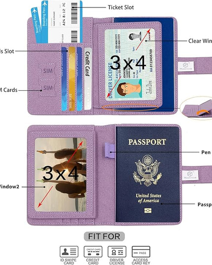 Melsbrinna Rfid Passport Holder for Travel women/Men, Cute Passport Wallet Rfid Blocking Card Slots, Rfid Passport Cover/CaseTravel Wallet, Passport Book Holder (1, Purple1)