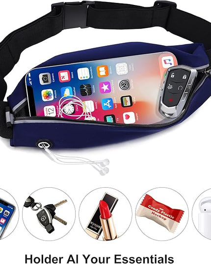 Slim Running Belt For Men and Women Waist Fanny Pack Phone Holder Pouch Bag Reflective Zipper Pocket Workout Cycling Fitness