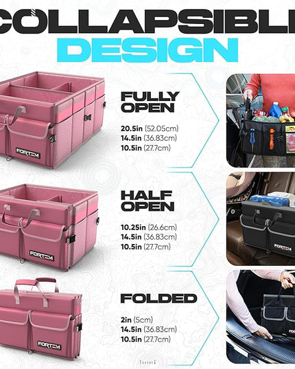 FORTEM Trunk Organizer For SUV Car Trunk Organizer, Foldable Storage, Car Accessories for Women Men, Collapsible Bag, Perfect Christmas Gifts, 600D Oxford, Non Slip Bottom, Straps, Soft Cover (50L)