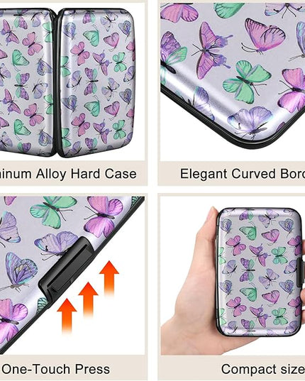 ELFISH Mini RFID Aluminum Wallet Credit Cards Holder Business Card Case Metal ID Case for Men Women(Colorful Butterflies)