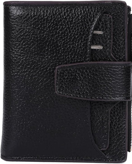 AINIMOER Women's RFID Blocking Leather Small Compact Bi-fold Zipper Pocket Wallet Card Case Purse with id Window
