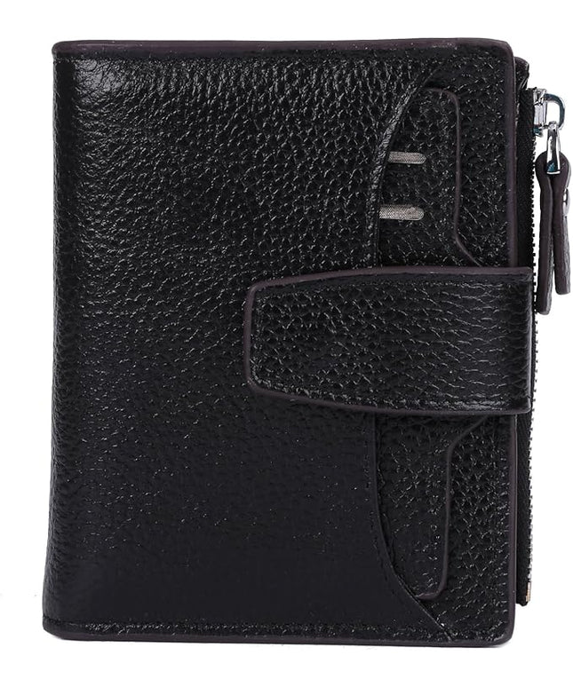 AINIMOER Women's RFID Blocking Leather Small Compact Bi-fold Zipper Pocket Wallet Card Case Purse with id Window