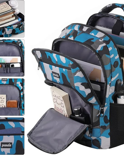 Backpack for Men,College Backpack School Bookbag for Teens,Laptop Bookbag with USB Port and Headphone Hole,Camouflage Blue