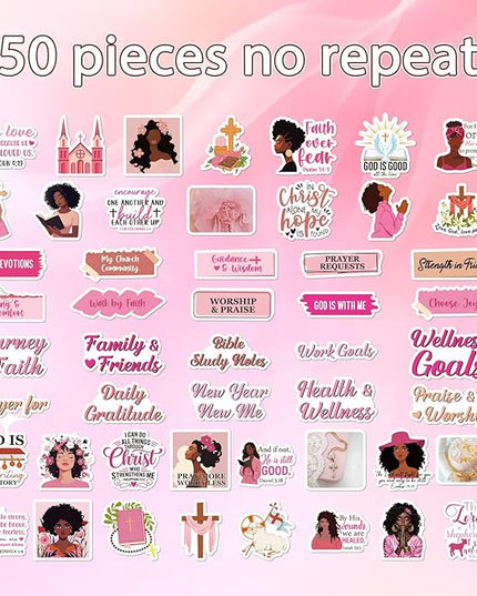 Prayer Board Stickers Supplies - 50 Pcs Black Women Prayer Vision Board Stickers for Women Girl, Inspirational Water Bottle Sticker, Waterproof Vinyl Scrapbook Decals for Laptop Journaling