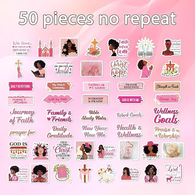 Prayer Board Stickers Supplies - 50 Pcs Black Women Prayer Vision Board Stickers for Women Girl, Inspirational Water Bottle Sticker, Waterproof Vinyl Scrapbook Decals for Laptop Journaling