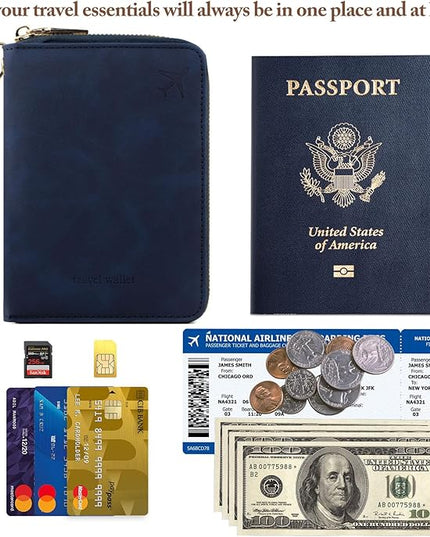 Passport Holder for Travel Women and Men RFID Passport Holder with Card Slots Holder Passport Case Passport cover Passport Wallet Travel Essentials and Accessories (Short Zipper, SZH-Navy)