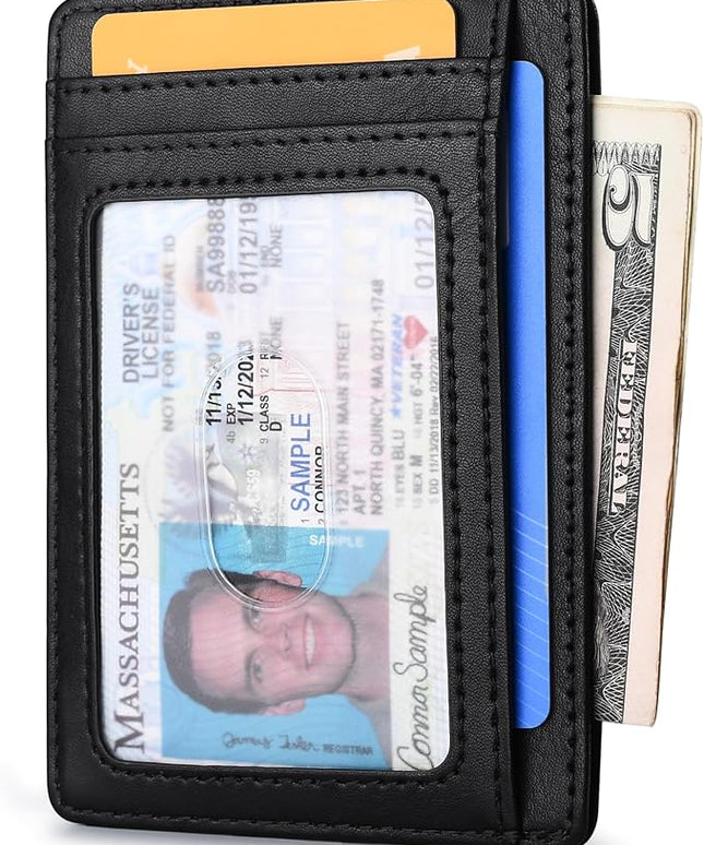 Buffway Slim Minimalist Front Pocket RFID Blocking Leather Wallets for Men and Women - Slate Black | Slim, Minimalist, Front Pocket, RFID Blocking