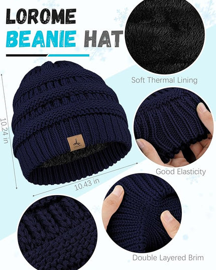 Winter Beanie Hat Scarf Gloves, Warm Fleece Knit Hats Touch Screen Gloves Neck Scarf Set Winter Gifts for Unisex Adult
