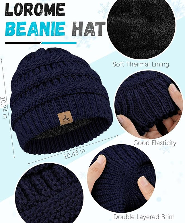 Winter Beanie Hat Scarf Gloves, Warm Fleece Knit Hats Touch Screen Gloves Neck Scarf Set Winter Gifts for Unisex Adult