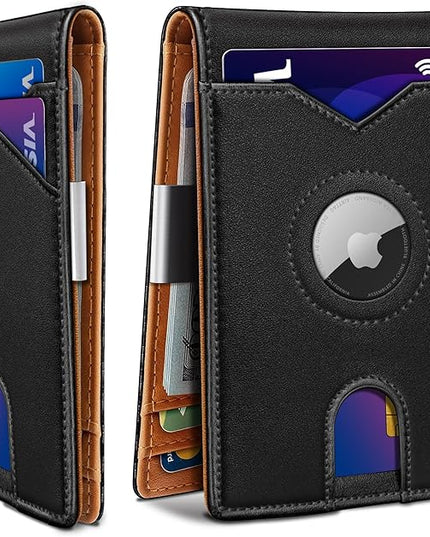 miyozi Airtag Wallet for Men,with Money Clip 11 Cards Slim Front Pocket Leather RFID Blocking Wallet with Gift Box