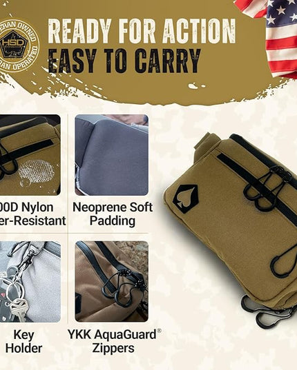 HighSpeedDaddy Carry Fanny Pack - 500D Water-Resistant Nylon, Quick Access CCW Pocket, YKK AquaGuard Zippers, EDC Bag with Adjustable Waist (upto 49"), Everyday Carry for Men & Women - Brown