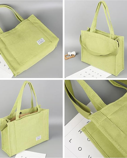 Valleycomfy Corduroy Tote Bag for Women Travel Crossbody Bag Purse Women Shoulder Bags Work Handbags Everyday Hobo Bag