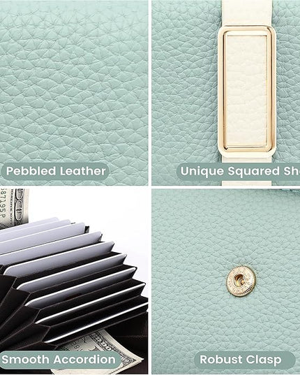 Pomelo Best Credit Card Holder RFID Wallet for Women, Small Leather Zipper Card Case with With 11 Card Slots Light Blue