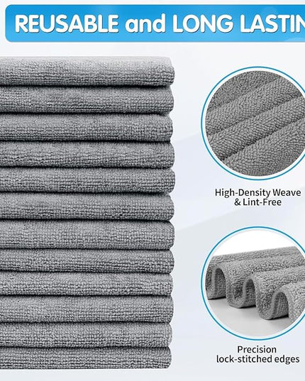 FIXSMITH Grey Microfiber Cleaning Cloth -Pack of 24, Highly Absorbent Cleaning Rags, 16"X12" All Purpose Cleaning Towels for Housekeeping, Kitchen, Car, Lint Free and Reusable Microfiber Towels