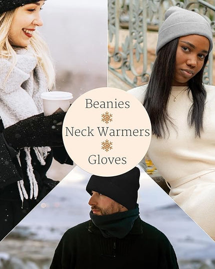 9 Pack Winter Beanies, Gloves, Neck Warmers Combo Set Unisex Adults Stretchy Thick Knit