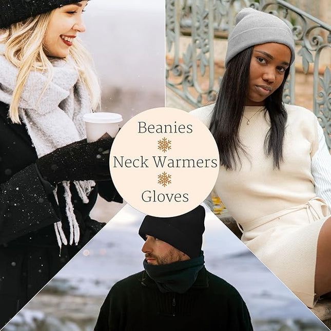9 Pack Winter Beanies, Gloves, Neck Warmers Combo Set Unisex Adults Stretchy Thick Knit