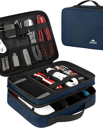 MATEIN Electronics Organizer Travel Case, Water Resistant Portable Travel Cord Organizer for Earphone, Power Bank, and Flash Drive, Universal Carry Case for Cables, Tech Gifts for Men, Navy Blue