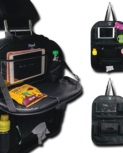 Car Backseat Organizer with Built-in Foldable Tray | Double Layered Leather, Waterproof Car Seat Organizer with - Pockets | Easy Installation, Perfect for Family Trips and Daily Use