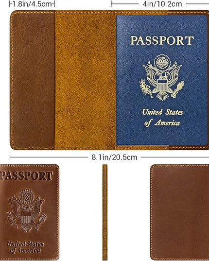 BIAOTIE Premium Leather Passport Holder Covers, Rfid Travel Wallet Passport Document Holder, Travel Essentials Wallet Cover Case for Men and Women (Brown)