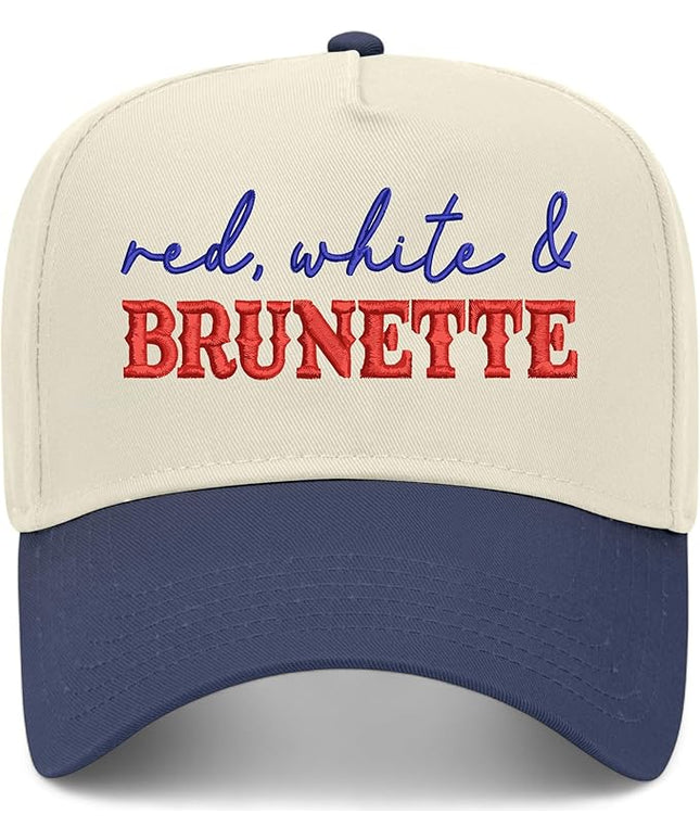 Red, White, & Brunette Hat | Premium Vintage Trucker Hat with Adjustable Snapback for Men and Women