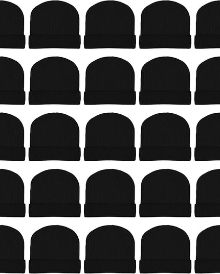 25 Pack Winter Beanie Hats, Unisex Thermal Toboggan Cold Weather Cuffed Caps Bulk Bundle
