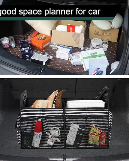 Femuar Car Trunk Organizer,Car Storage Organizer with 72L Large Capacity Waterproof Collapsible and 11 Pockets,Trunk Organizer for Car Suv/Jeep/Sedan, Large Size, Stripe