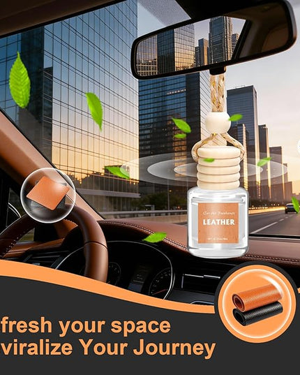 AROIC Hanging Car Air Freshener - 6 Pack Luxury Leather Scent Air Freshener Set, Long-Lasting Natural Essential Oil Fragrance Diffuser Eliminates Odors,Ideal Business Gift for Car Accessories Unisex