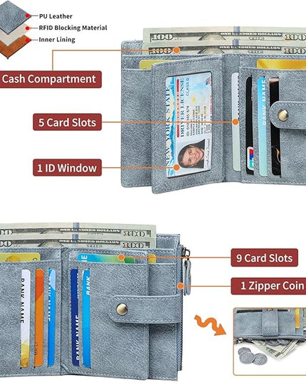 FALAN MULE Small Wallet for Women Leather RFID Blocking Bifold Credit Card Holder with Zipper Coin Pocket