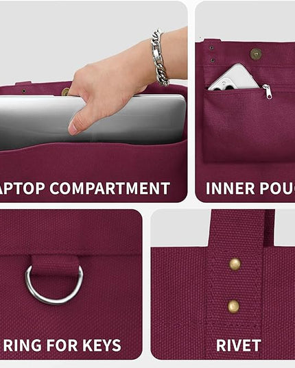 HOMESPON Large Canvas Tote Bag for Women Everything Bag with Pockets and Laptop Sleeve