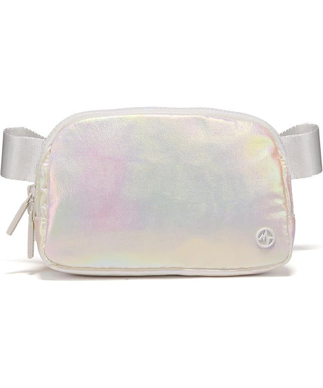 Pander Two Way Zipper Fanny Pack Nylon Everywhere Belt Bag for Women, Water Repellent Waist Packs, Crossbody Bags with Adjustable Strap(Iridescent).