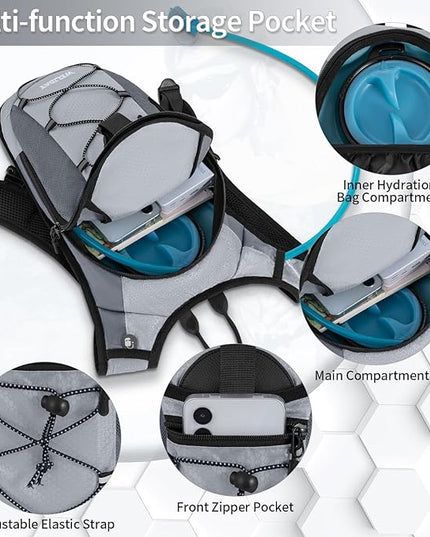 Hydration Backpack with Leak Proof Water Bladder, Lightweight Hydro Water Daypack for Rave, Cycling, Running, Hiking, Climbing