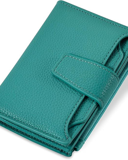 Airkit Small Wallet Women RFID Blocking Leather Bifold Compact Card Holder Wallet for Women with Zipper Coin Pocket 4 ID Window