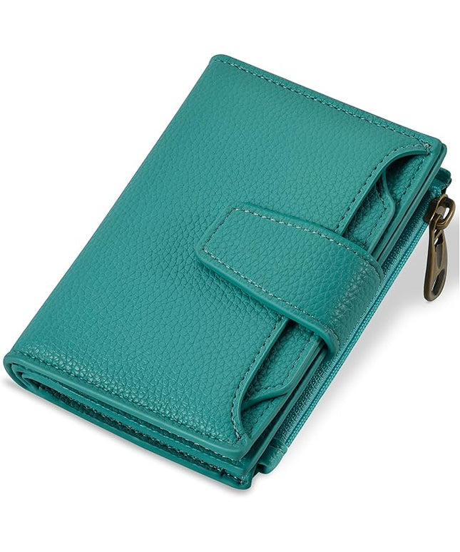 Airkit Small Wallet Women RFID Blocking Leather Bifold Compact Card Holder Wallet for Women with Zipper Coin Pocket 4 ID Window