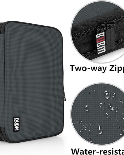 BUBM Double Layer Electronic Accessories Organizer, Travel Gear Bag for Cables, USB Flash Drive, Plug and More, Perfect Size Fits for iPad mini (Medium, Gray)