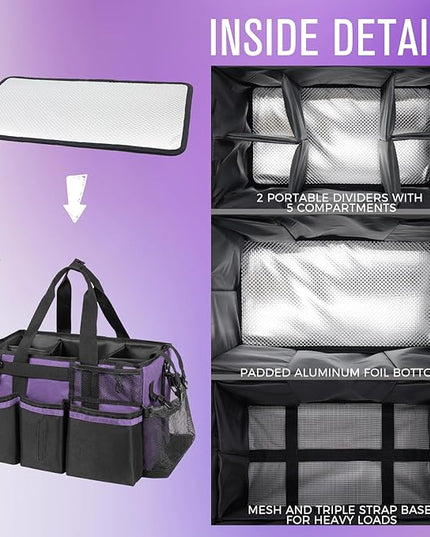 Wearable Cleaning Caddy, Cleaning Caddy Supplies Organizer with Handle & Shoulder Straps for Housekeepers, Under Sink & Car Cleaning Tool Organizers Bag with 4 Foldable Divider (Purple)