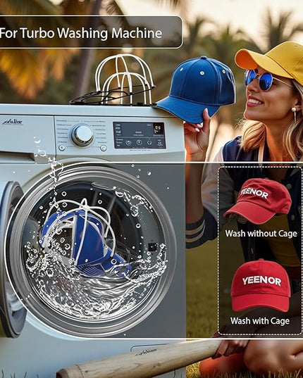YEENOR Hat Washer Cage for Washing Machine - Baseball Cap Cleaner Rack, Ball Cap Washing, Dishwasher Safe, Perfect for Cleaning and Protecting Hats in Dishwasher (White/Black 3 Pack (Assembly))
