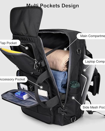PIJUSHI Travel Backpack for Women Men Carry on Luggage Backpack Convertible Large Laptop Duffel Bag for Airplanes(PE049 Black)