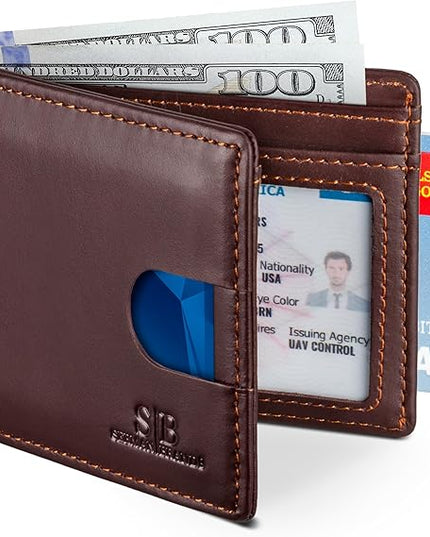 SERMAN BRANDS RFID Blocking Slim Bifold Genuine Leather Thin Minimalist Front Pocket Wallets for Men Billfold Wallet Men Gift