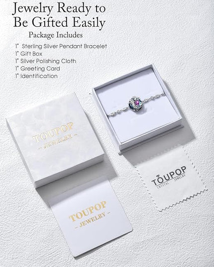 TOUPOP Tree of Life Birthstone Bracelet 925 Sterling Silver Family Tree Austrian Crystal Jewelry Anniversary Birthday Christmas Gifts for Women Wife Girlfriend Her