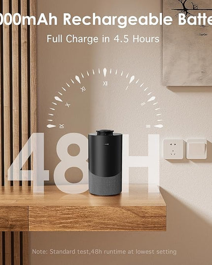 Waterless Essential Oil Diffuser for Home (Aluminum Alloy & Fabric) - Cordless Car Scent diffuser with 3 Timer & 3 Mist Levels - 2000mAh Battery Operated Scent Air Machine for Room Office Hotel, Black