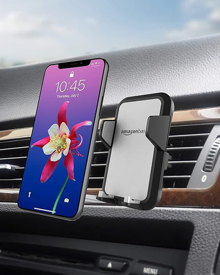 Amazon Basics Universal Portable Smartphone Holder for Car, Easy to Install Air Vent Mount, Adjustable and Secure, Grey