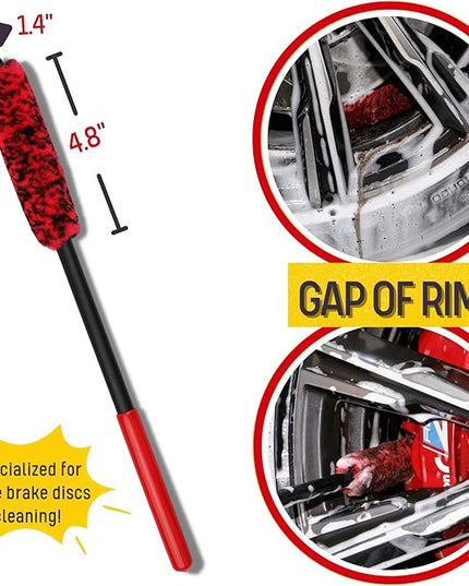Angled Wheel Brush Kit 3 Pack- Angled Microfiber Wheel Brush, Wheel Barrel Brush, Detailing Brush Scratch Free Calipers Woolies Spoke Brush Cleans Brake Dust from Barrels& Hard to Reach Areas