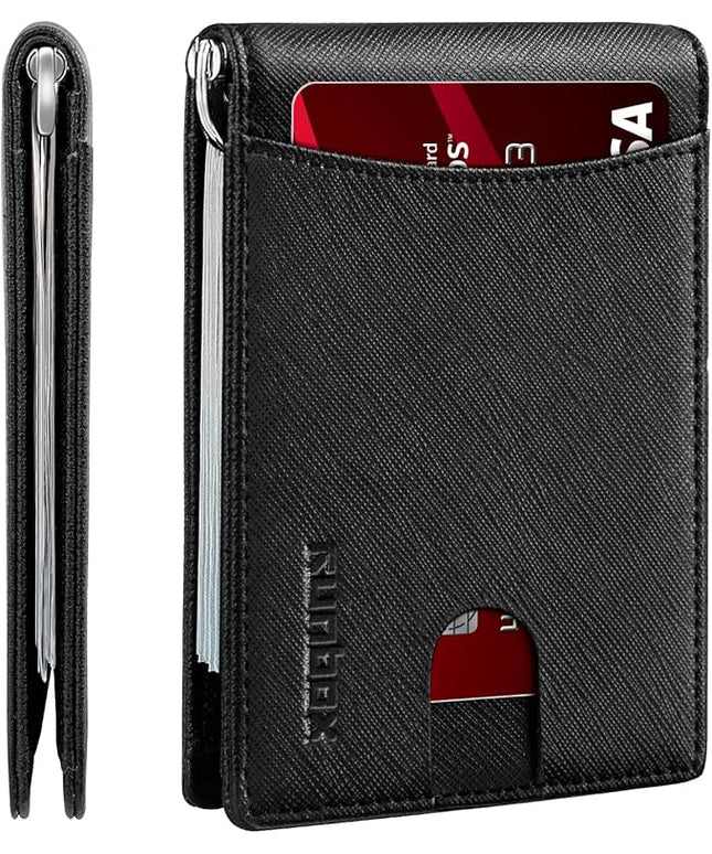 RUNBOX Slim Wallet for Men Genuine Leather RFID Blocking Bifold Minimalist Front Pocket Mens Wallet with Money Clip Thin Gift Box