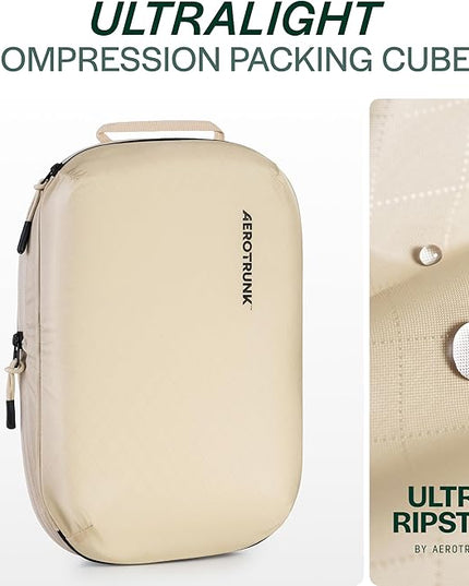 Aerotrunk Ultralight Compression Packing Cubes - Lightweight Travel Organizers for Suitcases and Luggage (6-Pack, Beige)