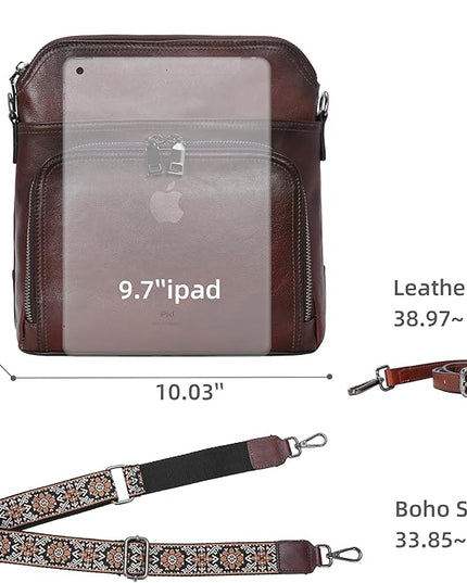 Iswee Leather Crossbody Bags for Women Multi Pockets Medium Shoulder Bag Lightweight Functional Travel Purse