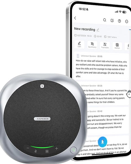 Bluetooth Conference Speakerphone M6 Conference Microphone with AI Noise Reduction AI Transcription Full-Duplex 360° Omnidirectional Voice Pickup USB Speaker for Teams Zoom Home Office, Black