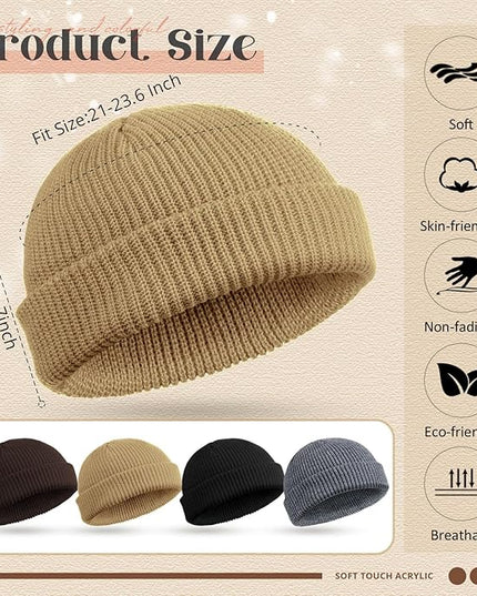 SATINIOR 4 Pieces Trawler Beanie Watch Hat Roll up Edge Skullcap Fisherman Beanie Unisex